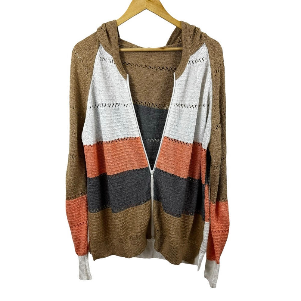 Plus Size Knit Colorblock Jacket Full Zip Hooded Size 2XL XXL - Picture 14 of 14